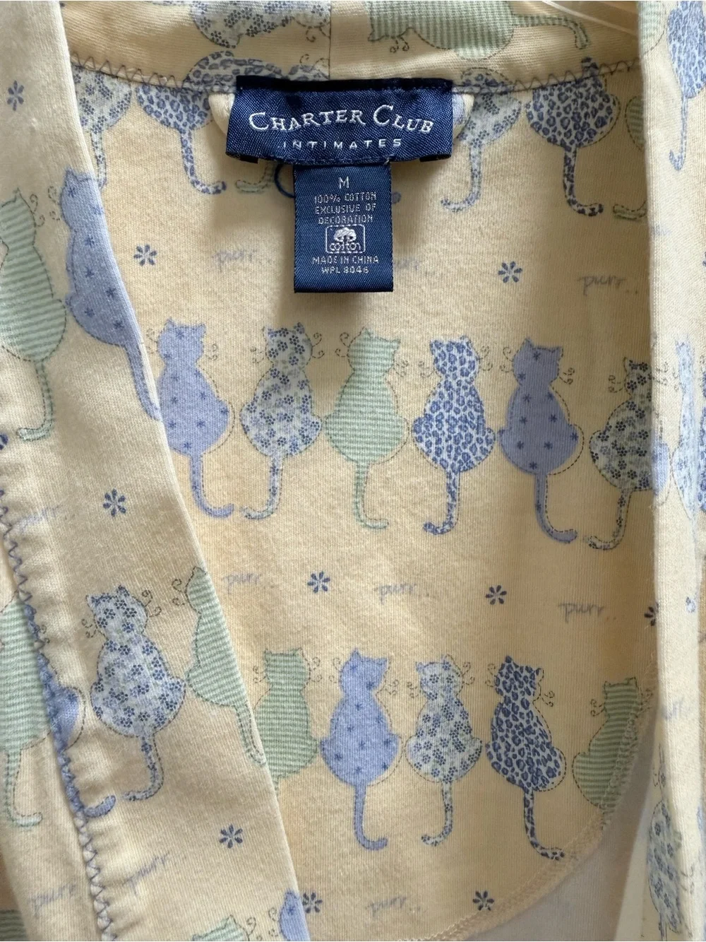 Charter Club Pale Yellow Cat-Print Cotton Robe